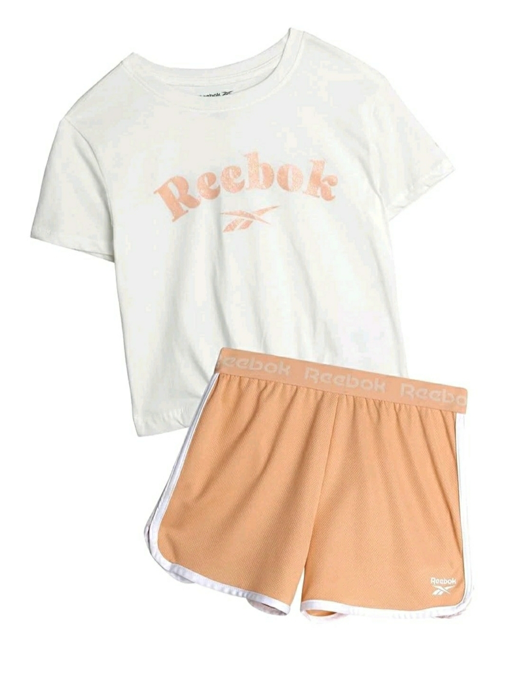Reebok Girls White Tee and Peach Shorts Matching Set